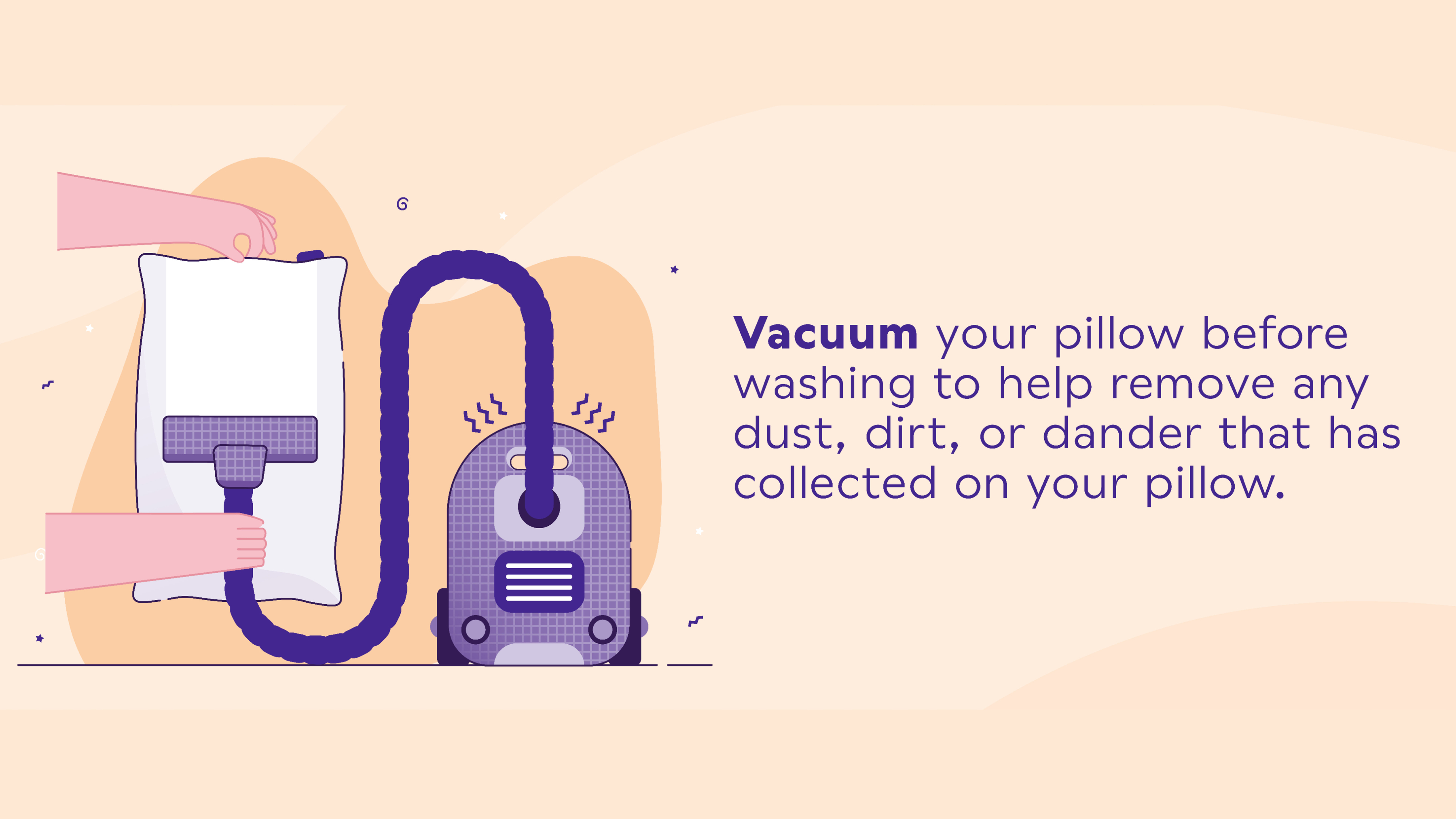 person vacuuming pillow