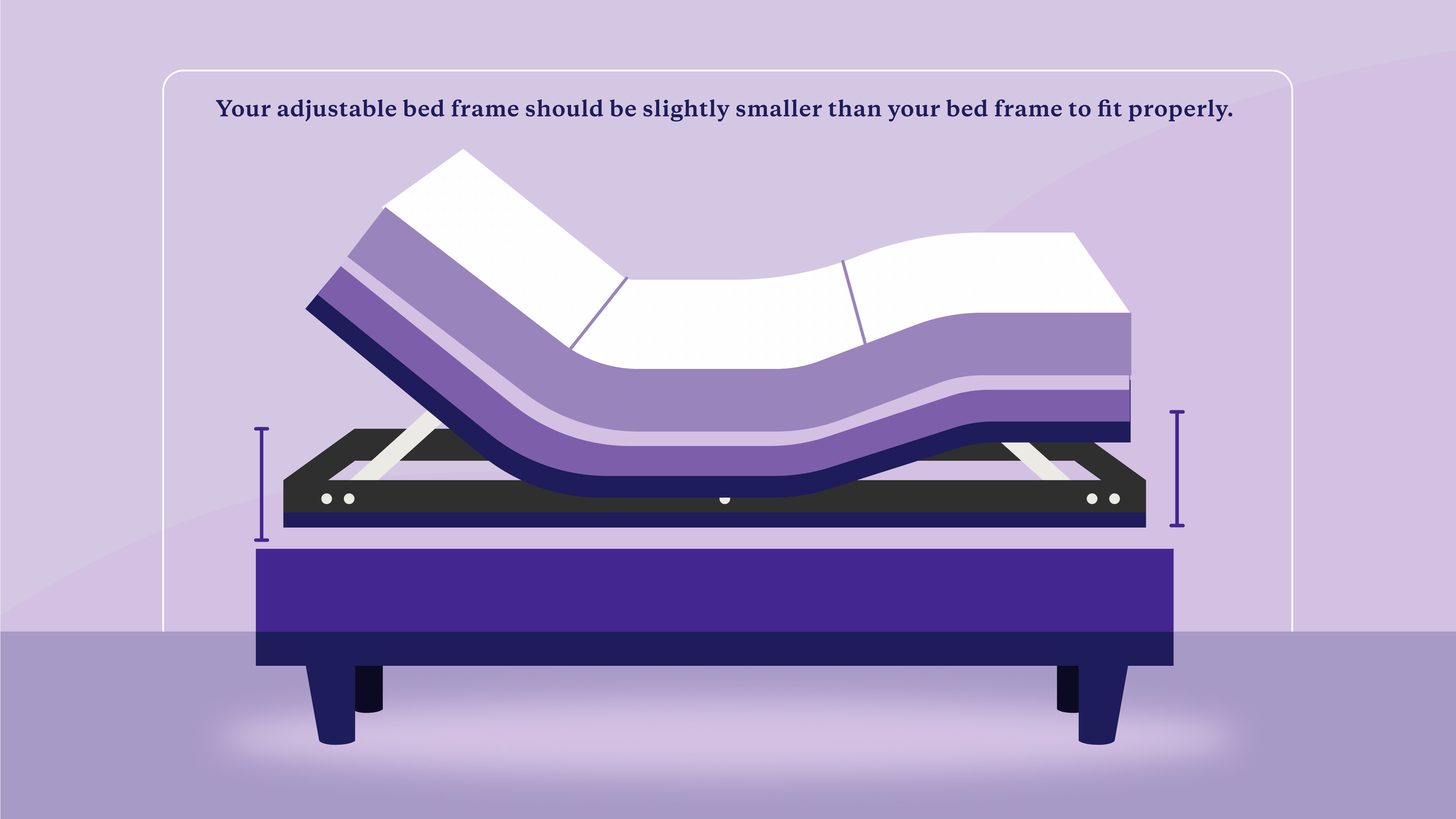 adjustable base fitting inside a bed frame