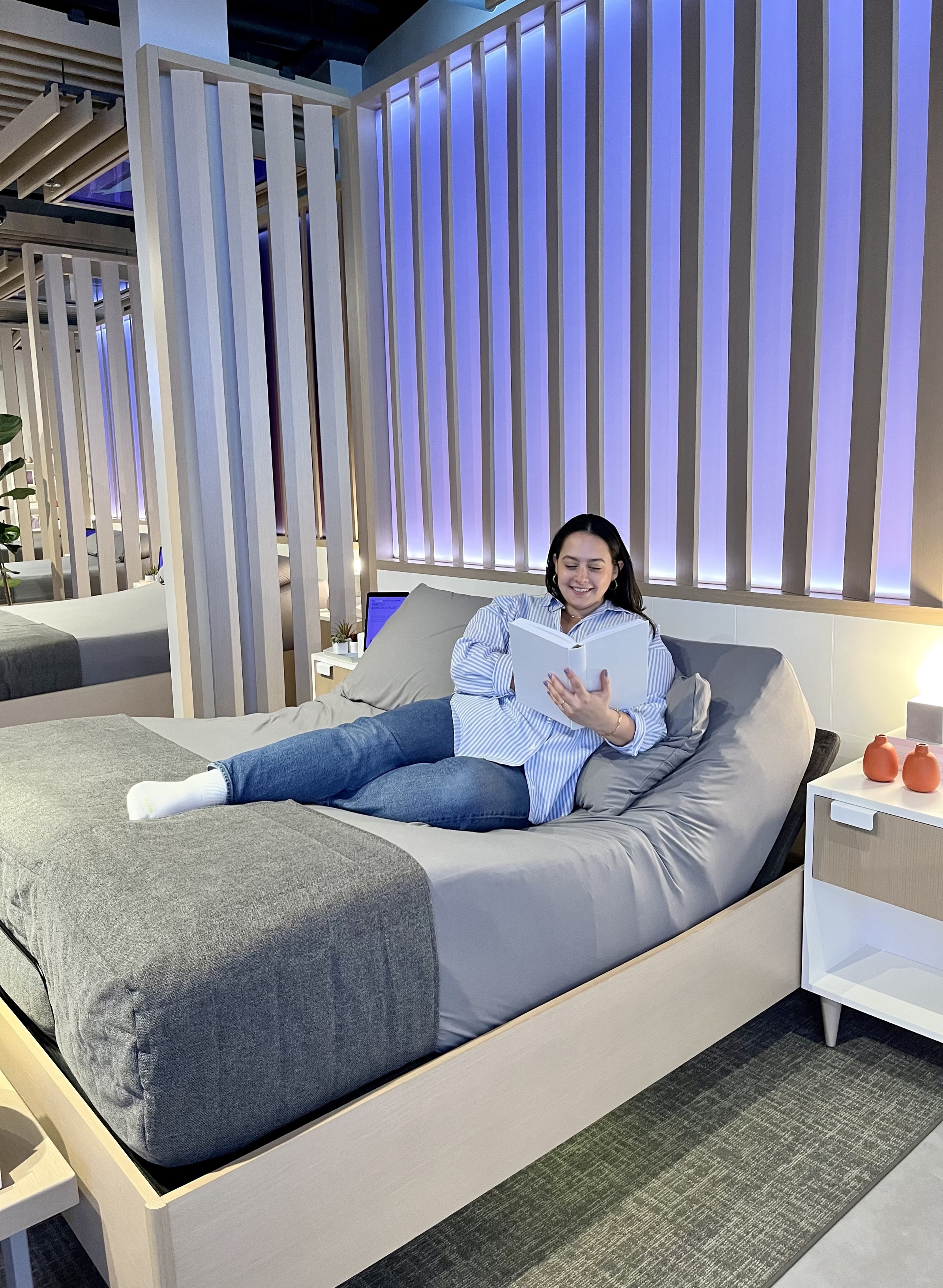 person testing a mattress