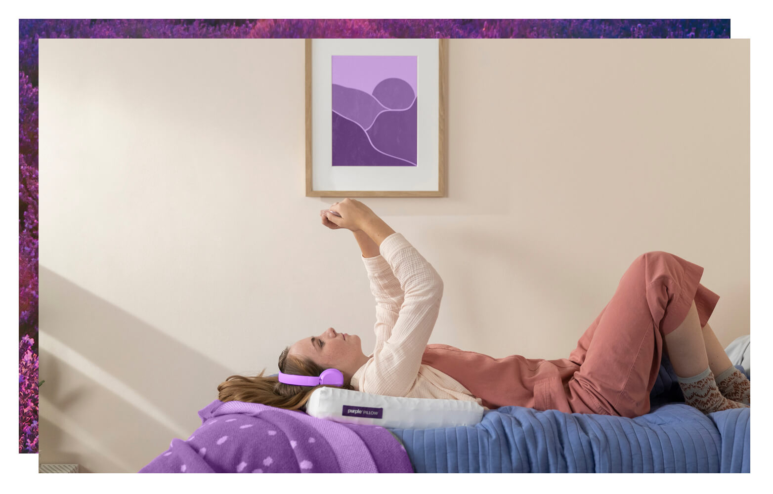 A young girl on a twin XL bed. 