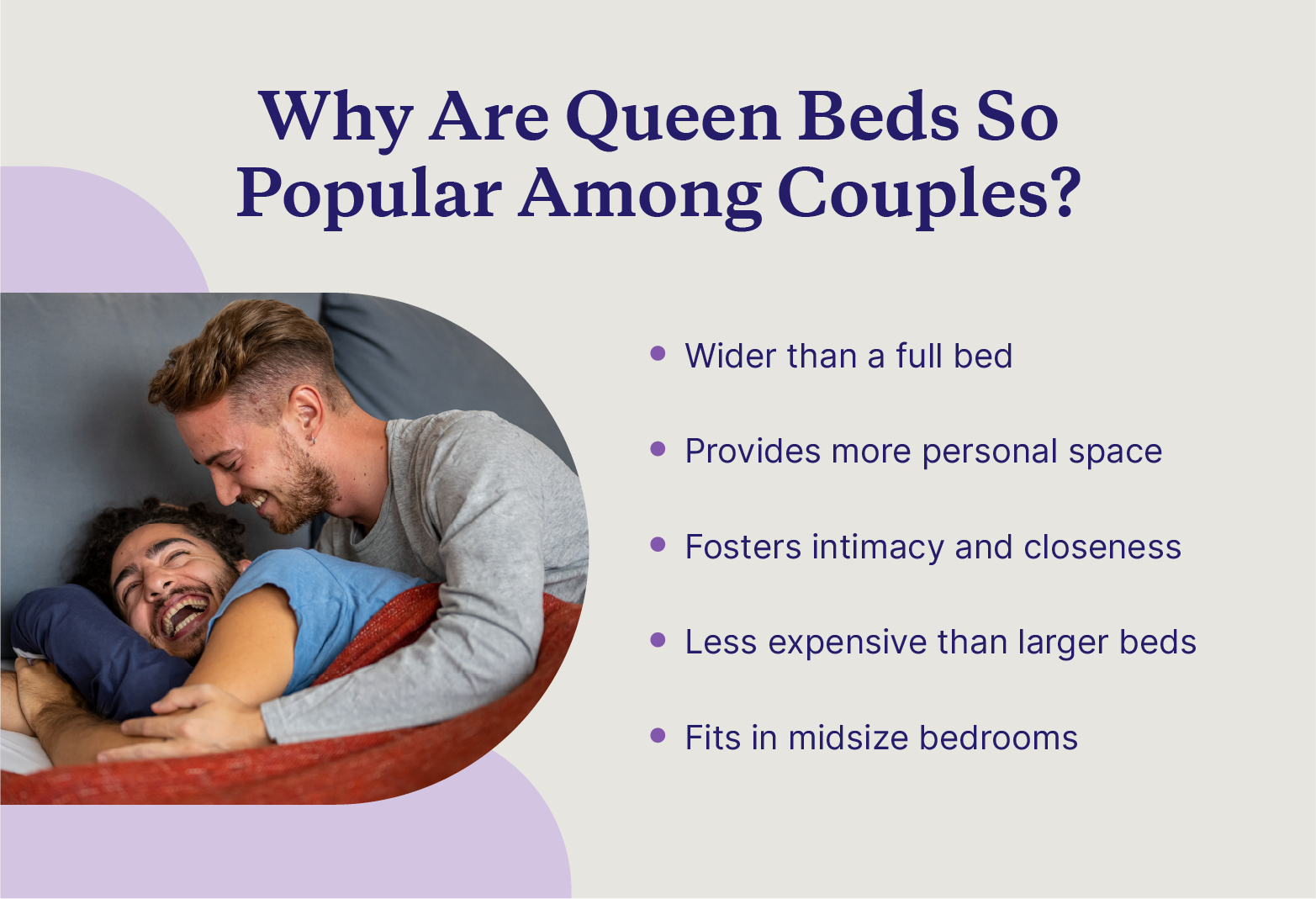 Graphic describing why queen is the best bed size for couples.