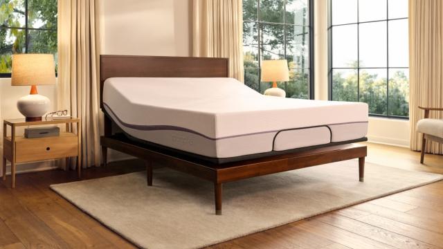 Purple mattress on an adjustable base