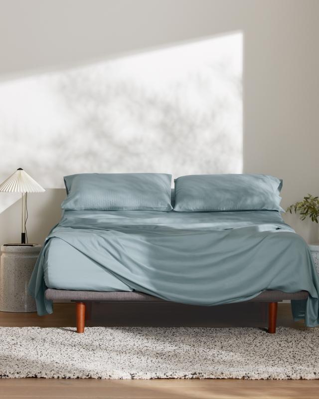 Mattress with Complete Comfort sheets in Misty Blue