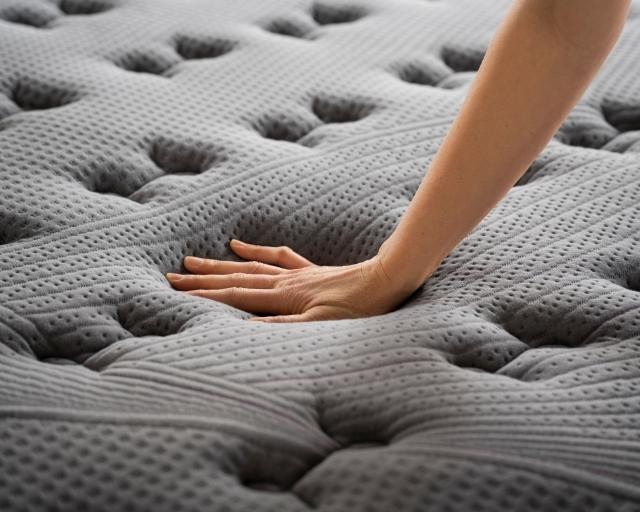 A hand pressing into a Purple RejuvenatePremier mattress.