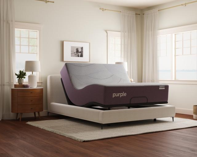 A Purple RestorePremier on a Purple Premium Smart Base.