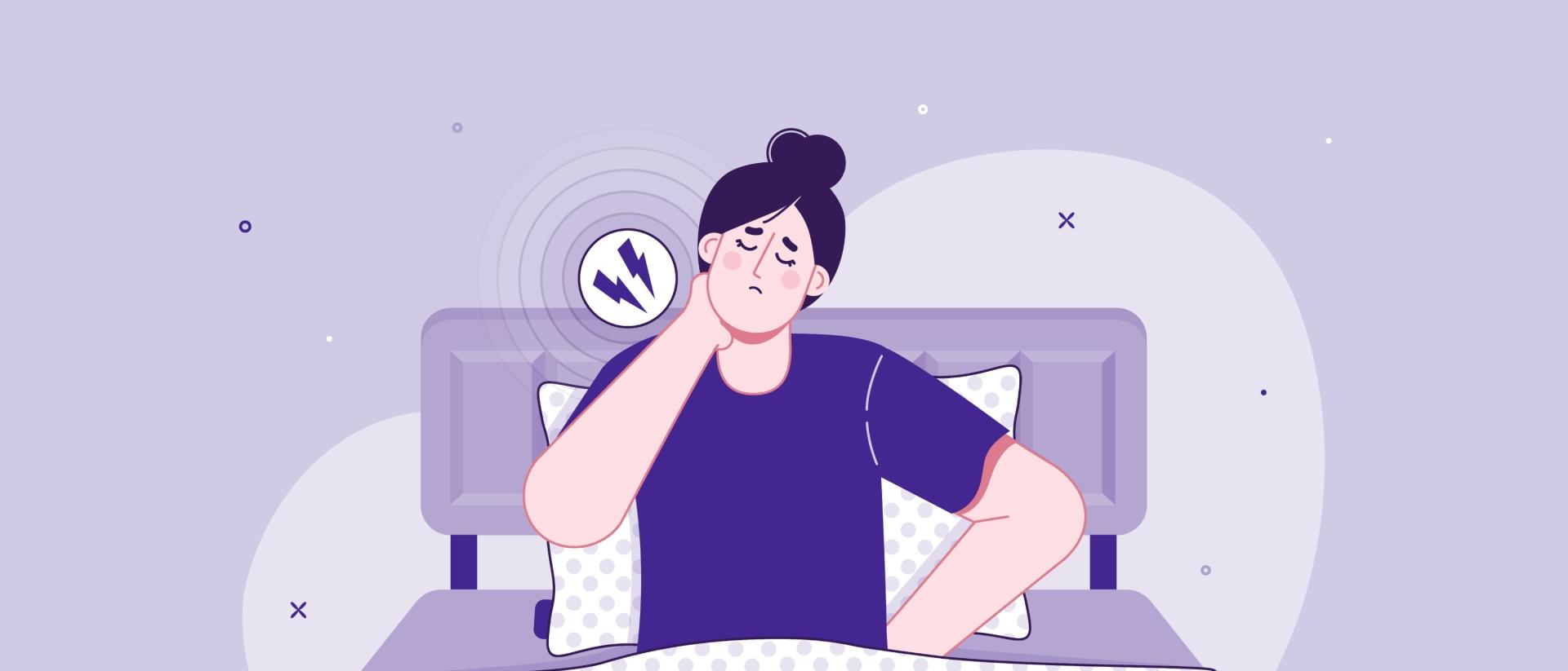 woman sitting on mattress with stiff neck