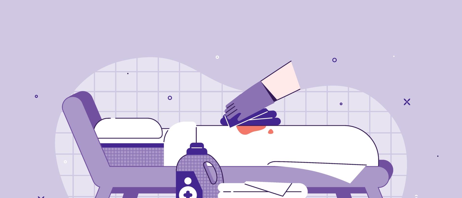 person treating mattress to get blood out of it